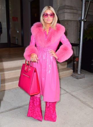 Jessica Simpson is Pretty in Pink on NYC Press Tour for "Open Book". She channeled her inner Elle Woods from Legally Blonde, and carried a large Alexander McQueen Purse to match her ensemble made up of a Staud Dress, Saks Potts Jacket , and Gucci GlassesPictured: Jessica SimpsonRef: SPL5145582 040220 NON-EXCLUSIVEPicture by: DIGGZY / SplashNews.comSplash News and PicturesUSA: +1 310-525-5808London: +44 (0)20 8126 1009Berlin: +49 175 3764 166photodesk@splashnews.comWorld Rights, No Portugal Rights