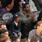 Lil Wayne at the Lakers game with his son