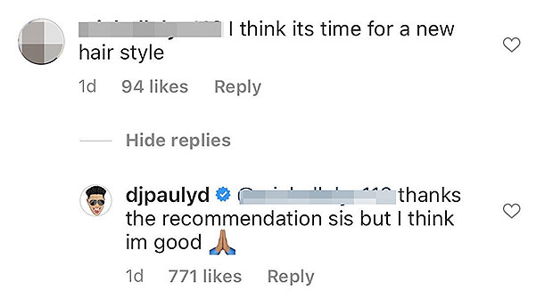 Pauly D's Instagram comment