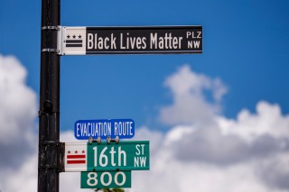 New street signs read Black Lives Matter on 16th Street near the White House, where there have been of seven days of protests over the death of George Floyd, who died in police custody, in Washington, DC, USA, 05 June 2020. Earlier in the day DC Mayor Muriel Bowser renamed that section of 16th Street Black Lives Matter Plaza.
George Floyd protest in Washington, DC, USA - 05 Jun 2020