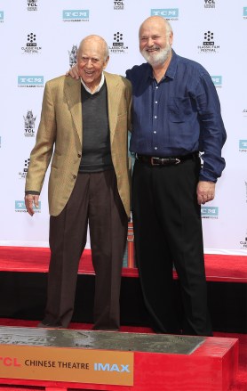Rob Reiner and Carl Reiner
US directors Carl and Rob Reiner at cement ceremony at TCL Chinese Theatre in Hollywood, USA - 07 Apr 2017
US directors Carl (L) and and his son Rob Reiner (R) pose as are honored during a hands and footprint  in cement ceremony at TCL Chinese Theatre in Hollywood, California,  USA, 07 April 2017.