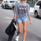 Hailey Baldwin spotted wearing short dennin shorts while out in new york city today