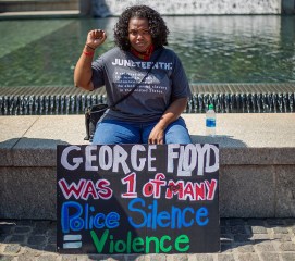 A woman raises her fist as she participates in Juneteenth commemorations at Centennial Olympic Park in Atlanta, Georgia, USA, 19 June 2020. Juneteenth, also known as Freedom Day, celebrates the liberation of people who had been slaves in the US.
Juneteenth commemorations in Atlanta, Georgia, USA - 19 Jun 2020