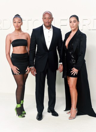 Truly Young, Dr.  Dre, Nicole Young.  From left, Truly Young, Dr.  Dre, and Nicole Young attend the Tom Ford Show at Milk Studios during NYFW Fall/Winter 2020 in Los Angeles, NYFW Fall/Winter 2020 - Tom Ford - Red Carpet, Los Angeles, USA - February 07, 2020