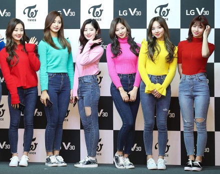 Members of girl group TWICE pose for a photo at a fan signing event in Seoul, South Korea, 09 December 2017.
South Korean girl group TWICE, Seoul, Korea - 09 Dec 2017