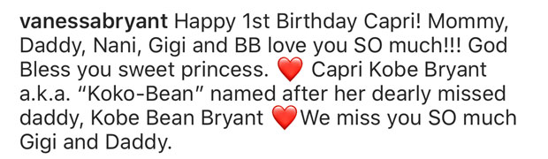 Vanessa Bryant's Instagram caption