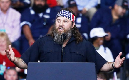 Willie Robertson, an American TV personality and known for his role in television show Duck Dynasty, speaks to the crowd at the US President Donald Trump Keep America Great Rally inside the Monroe Civic Center in Monroe, Louisiana, USA, 06 November 2019.United States President Donald J. Trump holds rally in Monroe, Louisiana, USA - 06 Nov 2019