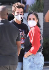 Newly engaged Demi Lovato and fiance Max Ehrich seen out shopping on Rodeo Drive with her new HUGE engagement sparkler. 27 Jul 2020 Pictured: Demi Lovato and Max Ehrich. Photo credit: APEX / MEGA TheMegaAgency.com +1 888 505 6342 (Mega Agency TagID: MEGA691199_001.jpg) [Photo via Mega Agency]