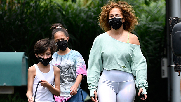 Jennifer Lopez Rocks Curly Hair On Morning Walk With Her Twins Photos