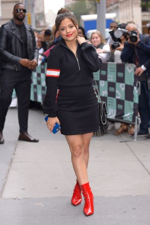 Sarah Jeffery wears a red boots outside AOL Build Series after promoting "Charmed" in New York CityPictured: Sarah JefferyRef: SPL5031616 081018 NON-EXCLUSIVEPicture by: Edward Opi / SplashNews.comSplash News and PicturesUSA: +1 310-525-5808London: +44 (0)20 8126 1009Berlin: +49 175 3764 166photodesk@splashnews.comWorld Rights