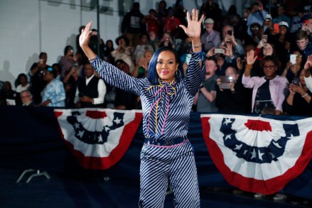 Actress Vivica A. Fox waves to supporters of Democratic presidential candidate and former Vice President Joe Biden before he speaks at Tougaloo College in Tougaloo, Miss
Election 2020 Joe Biden, Tougaloo, USA - 08 Mar 2020