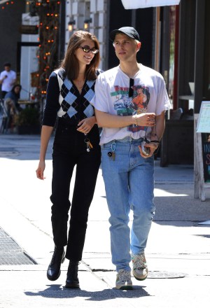 Kaia Gerber with actor and friend Tommy Dorfman are seen walking with Emily Ratajkowski and her puppy Colombo after having a late afternoon lunch together at a Downtown Manhattan restaurant. 03 Jun 2019 Pictured: Kaia Gerber, Tommy Dorfman. Photo credit: LRNYC / MEGA TheMegaAgency.com +1 888 505 6342 (Mega Agency TagID: MEGA435890_003.jpg) [Photo via Mega Agency]