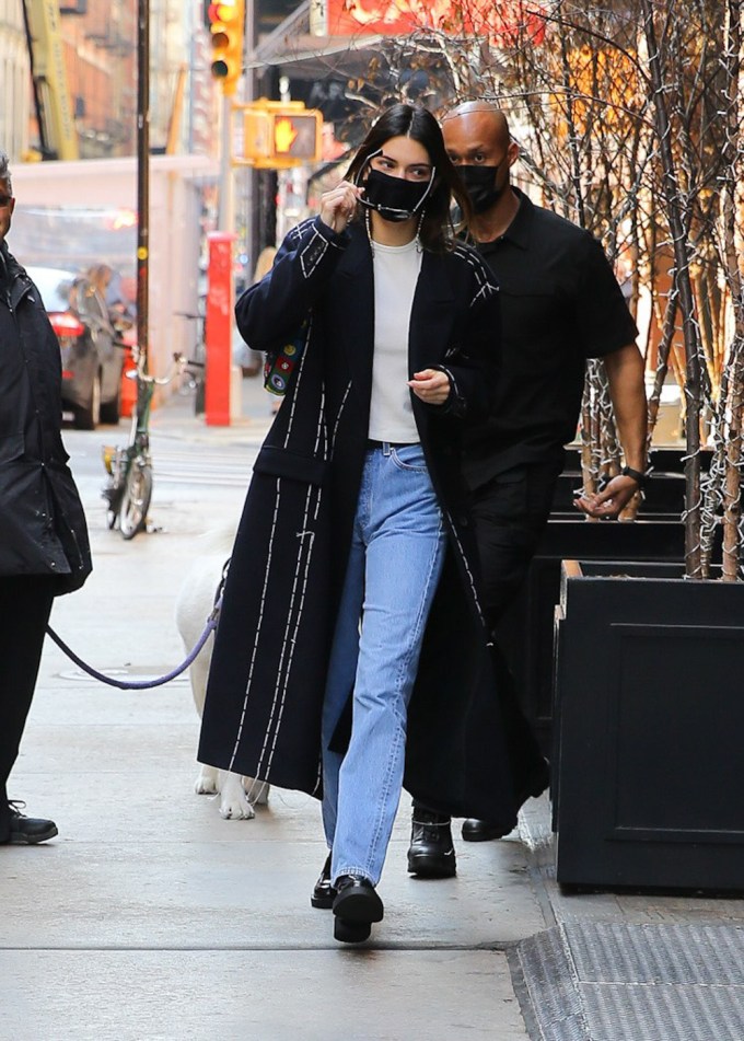 Kendall Jenner wears classic bootcut jeans.