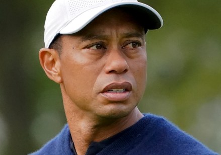 Tiger Woods, of the United States, prepares to play his shot from the third tee during the first round of the US Open Golf Championship, Thursday, Sept. 17, 2020, in Mamaroneck, N.Y. (AP Photo/John Minchillo)