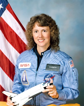 This Sept. 26, 1985 photo made available by NASA shows astronaut Sharon Christa McAuliffe. The high school teacher from Concord, N.H., never got to teach from space. She perished during the 1986 launch of shuttle Challenger, along with her six crewmates. (NASA via AP)