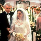 FATHER OF THE BRIDE, front from left: George Newbern, Steve Martin, Kimberly Williams, 1991, ©Buena