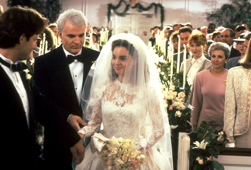 FATHER OF THE BRIDE, front from left: George Newbern, Steve Martin, Kimberly Williams, 1991, ©Buena