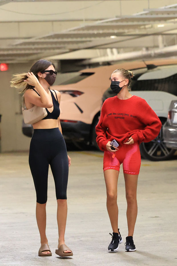 Kendall Jenner & Hailey Baldwin Shop At Whole Foods In Bike Shorts