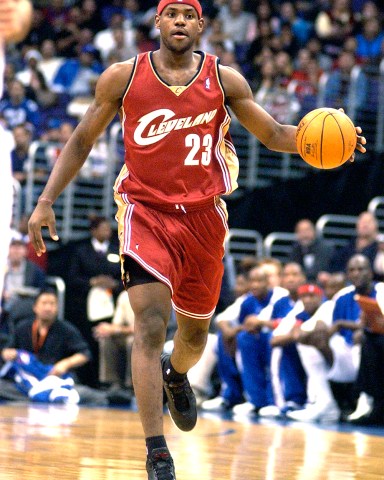 LeBron James of the Cleveland Cavaliers against the Los Angeles Clippers. The Clippers defeated the Cavaliers, 90-80, at the Staples Center on Wednesday, Dec. 3, 2003 in Los Angeles. (Kirby Lee via AP)