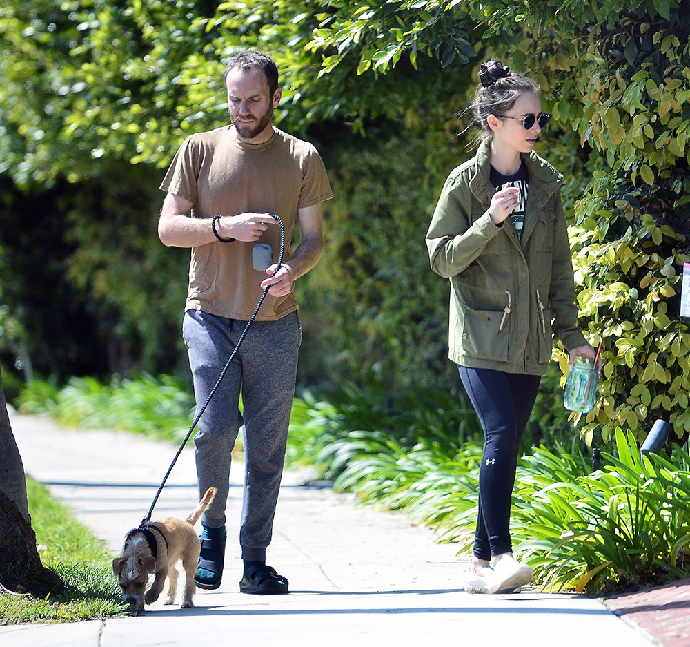 lily Collins Charlie McDowell walk puppy Beverly Hills