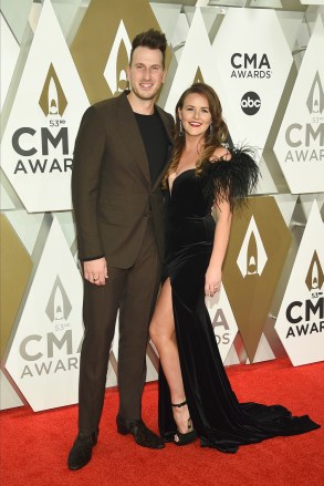 Russell Dickerson, left, and Kailey Dickerson arrive at the 53rd annual CMA Awards at Bridgestone Arena on Wednesday, Nov. 13, 2019, in Nashville, Tenn. (Photo by Evan Agostini/Invision/AP)