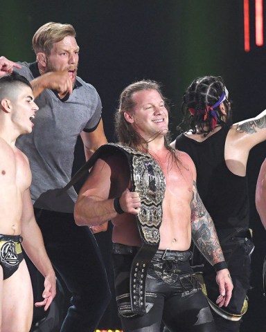 Wrestling Stars that appear on the first AEW program and TNT. AEW from Capital One Arena in Washington DC debut on October 2, 2019 in Washington DC.Pictured: Sammy Guevara,Chris Jericho and Jack Hager and Santana and OrtizRef: SPL5120145 031019 NON-EXCLUSIVEPicture by: Jackie Brown / SplashNews.comSplash News and PicturesUSA: +1 310-525-5808London: +44 (0)20 8126 1009Berlin: +49 175 3764 166photodesk@splashnews.comWorld Rights