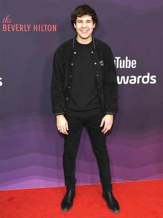 David Dobrik arrives at The 9th Annual Streamy Awards held at the Beverly Hilton in Beverly Hills, CA on Friday, ​December 13, 2019. (Photo By Sthanlee B. Mirador/Sipa USA)(Sipa via AP Images)