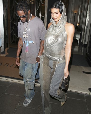 London, UNITED KINGDOM  - Kylie Jenner and Travis Scott are going strong as they are seen holding hands while leaving their hotel to party at Tape nightclub in London.  Pictured: Kylie Jenner, Travis Scott  BACKGRID USA 7 AUGUST 2022   BYLINE MUST READ: Old Boy's Club / BACKGRID  USA: +1 310 798 9111 / usasales@backgrid.com  UK: +44 208 344 2007 / uksales@backgrid.com  *UK Clients - Pictures Containing Children Please Pixelate Face Prior To Publication*