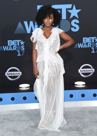Lovie Simone arrives at the BET Awards at the Microsoft Theater on Sunday, June 25, 2017, in Los Angeles. (Photo by Richard Shotwell/Invision/AP)