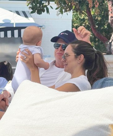 Montecito, CA  - *EXCLUSIVE* Katharine McPhee and David Foster hold their baby Rennie during a fun family lunch outing at a hotel in Montecito, California. The couple were spotted enjoying a family outing together during the afternoon on pal Meghan Markle's 40th birthday.Pictured: Katharine McPhee, David FosterBACKGRID USA 5 AUGUST 2021 USA: +1 310 798 9111 / usasales@backgrid.comUK: +44 208 344 2007 / uksales@backgrid.com*UK Clients - Pictures Containing ChildrenPlease Pixelate Face Prior To Publication*