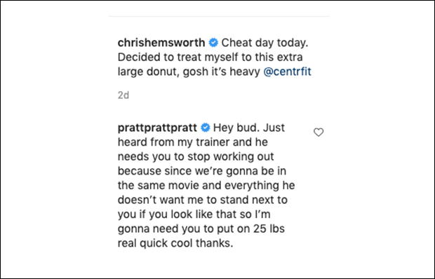 Chris Pratt Chris Hemsworth Instagram