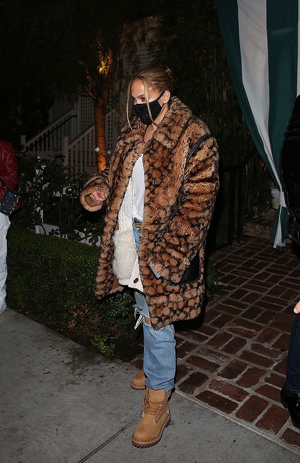 Jennifer Lopez Rocks Timberlands Faux Fur Coat During Date Night