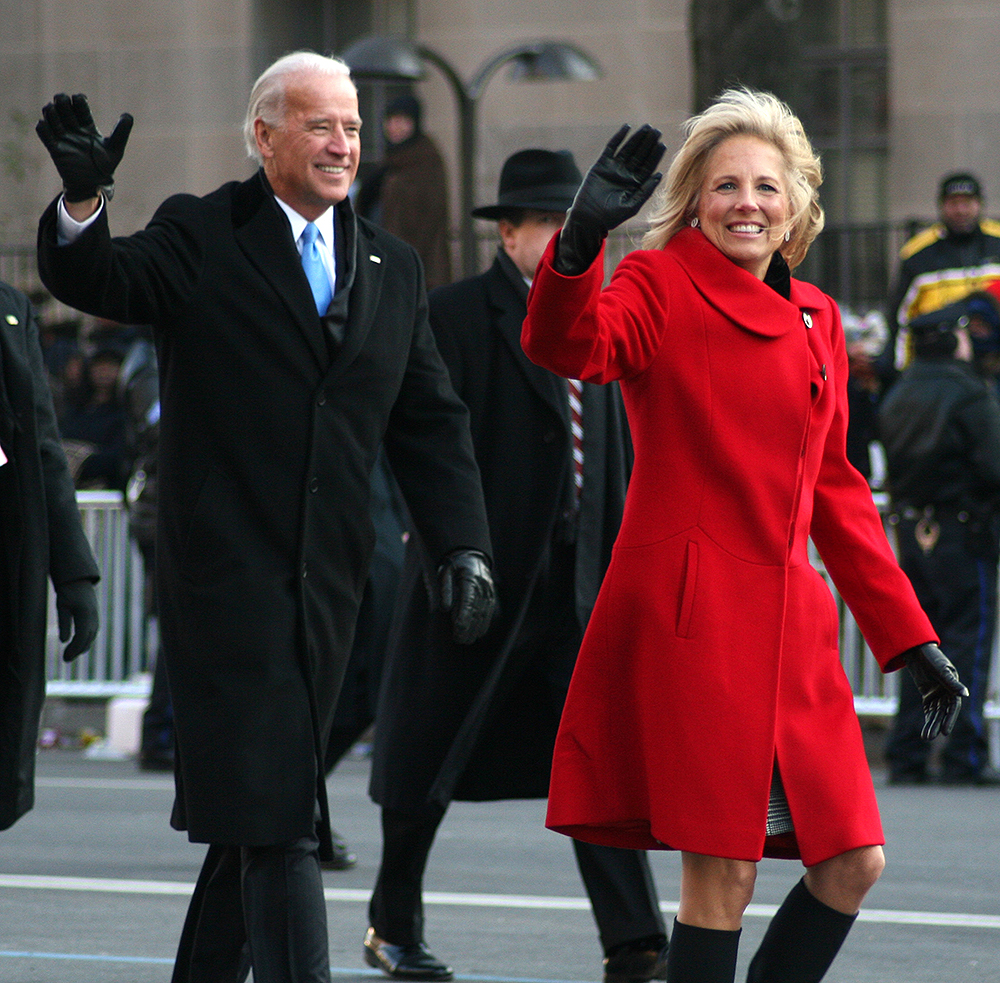 Vice President Joe Biden and his wife Jill walk along Pennsylvania Avenue Tuesday, Jan. 20, 2009, in Washington, during the inaugural parade. (AP Photo/Clarissa M. Rucker)