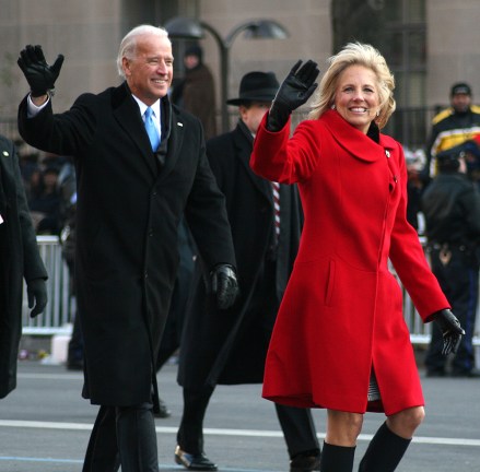 Vice President Joe Biden and his wife Jill walk along Pennsylvania Avenue Tuesday, January 20, 2009, in Washington, during the inauguration parade.  (AP photo/Clarissa M. Rucker)