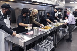 U.S. President Joe Biden, third from right, and U.S. First Lady Jill Biden, third from left participate in a service project at DC Central Kitchen in Washington, D.C., on Tuesday, Nov. 23, 2021.  The Bidens leaves later to spend the Thanksgiving Holiday in Nantucket.
Press Secretary Jen Psaki With Eneergy Secretary Granholm at Daily Briefing, Washington, District of Columbia, United States - 23 Nov 2021