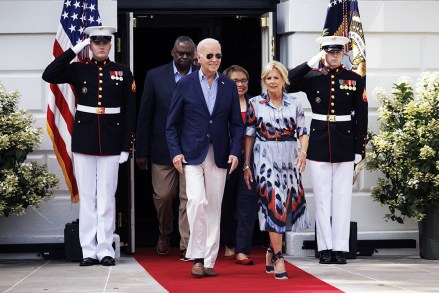 US President Joe Biden, First Lady Jill Biden, Lloyd Austin, US secretary of defense, and Charlene Austin arrive during a Fourth of July event on the South Lawn of the White House in Washington, DC, USA, 04 July 2023. Biden is hosting the event for military and veteran families, caregivers, and survivors to celebrate Independence Day.
Fourth of July event on the South Lawn of the White House, Washington, USA - 04 Jul 2023
