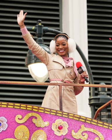 MACY'S THANKSGIVING DAY PARADE -- 2020 -- Pictured: Keke Palmer performs on the Toy Dinosaur float (Coach) -- (Photo by: Peter Kramer/NBC)