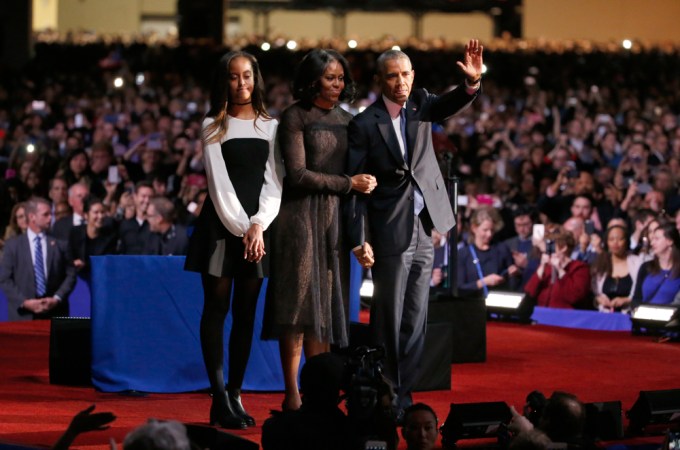 Barack Obama is joined by wife Michelle and daughter Malia for his farewell address