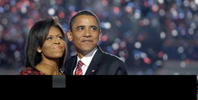 Barack and Michelle Obama celebrate his 2008 speech at the DNC