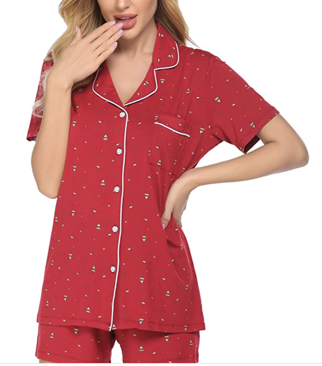 Houmagic Womens Pajama Set Long Sleeve Sleepwear Scoop Neck Soft Pjs Sets S-4XL