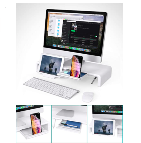 Rising Monitor Stand with Compartments