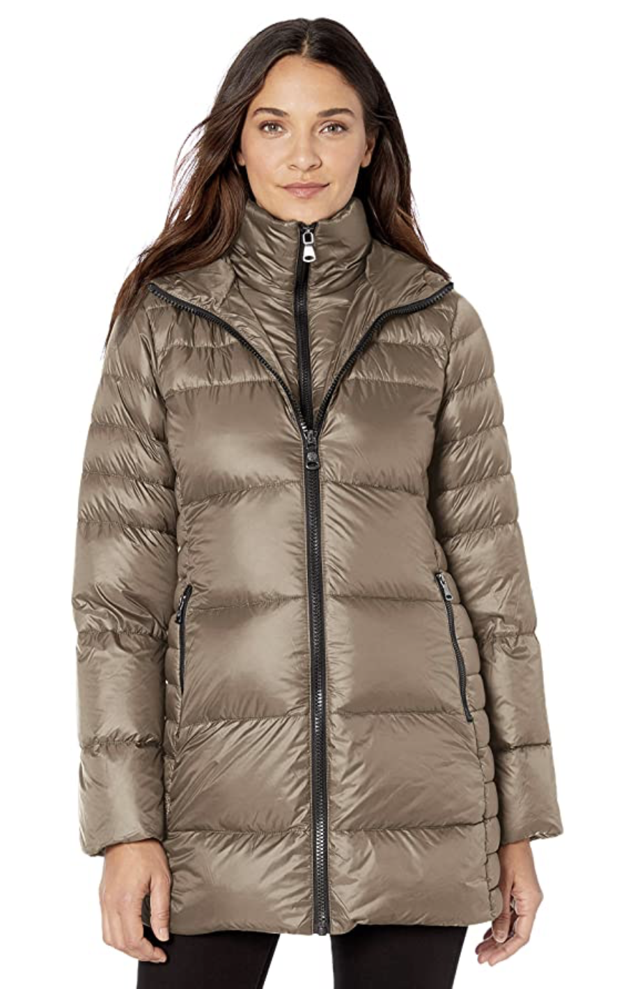 Realistic photo of a woman wearing a big, shiny ,inflatable, oversized and  fat bubble hooded puffer jacket, designed by moncler and balenciaga, her  hood is snugly tight to her head and has