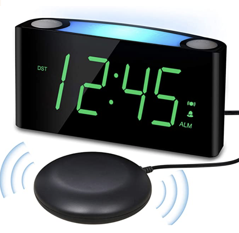 Loud Plus Vibrating Personal Alarm Clock Deep Sleepers Hard of Hearing Time Home 
