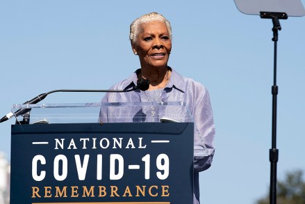 Grammy award-winning singer Dionne Warwick speaks during the National COVID-19 Remembrance, at The Ellipse outside of the South side of the White House, Sunday, Oct. 4, 2020, in Washington. (AP Photo/Jose Luis Magana)