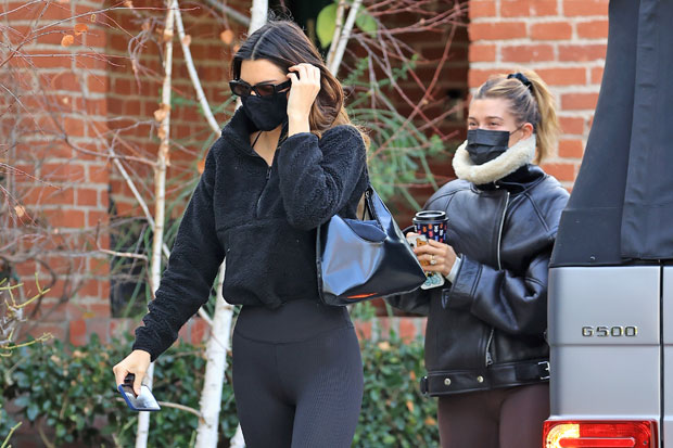 Kendall Jenner & Hailey Baldwin In Matching Leggings & Short