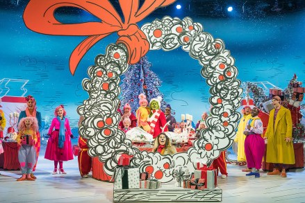 DR. SUESS' THE GRINCH MUSICAL -- Pictured: (l-r) Amelia Minto as Cindy Lou, Matthew Morrison as Grinch, Booboo Stewart as Young Max -- (Photo by: David Cotter/NBC)