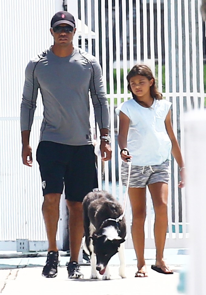 Tiger Woods Takes His Daughter & Dog For A Walk In Miami In 2017
