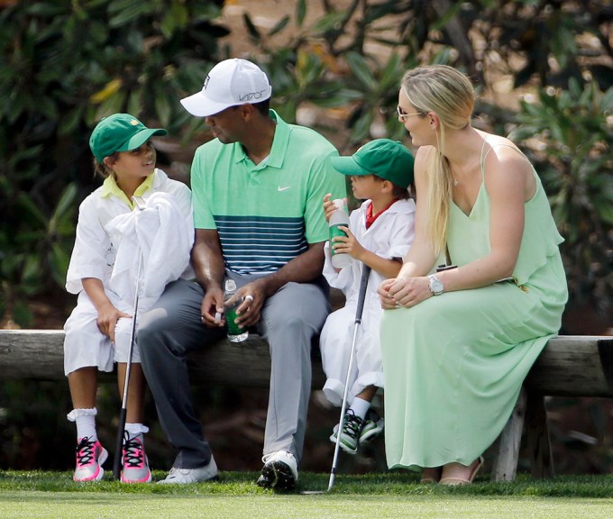 Tiger Woods & Girlfriend Lindsey Vonn Sit With His Kids At The 2015 Masters Tournament