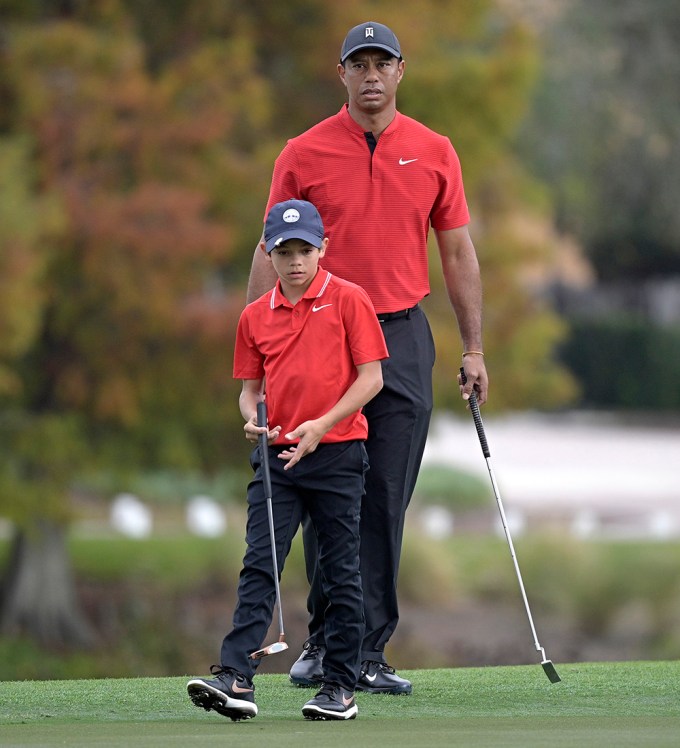 Tiger Watches Son Charlie Putt At 2020 PNC Championship Golf tournament.