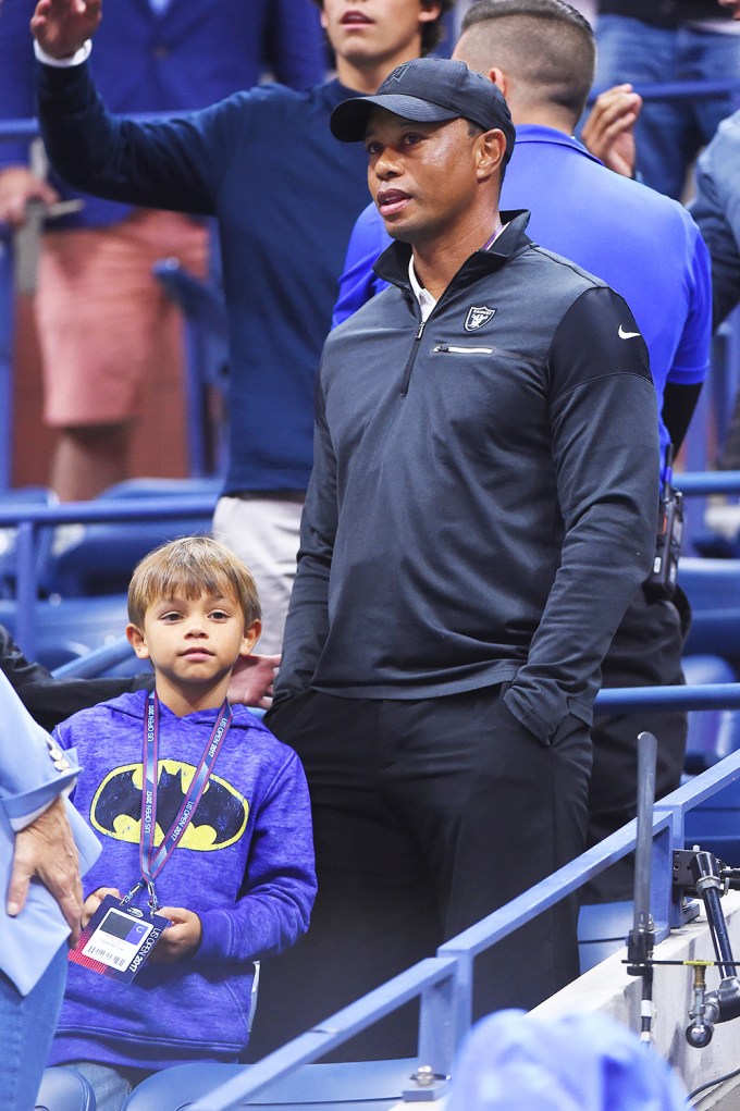 Tiger Woods And Son Charlie Watch The 2017 US Open Tennis Tournament